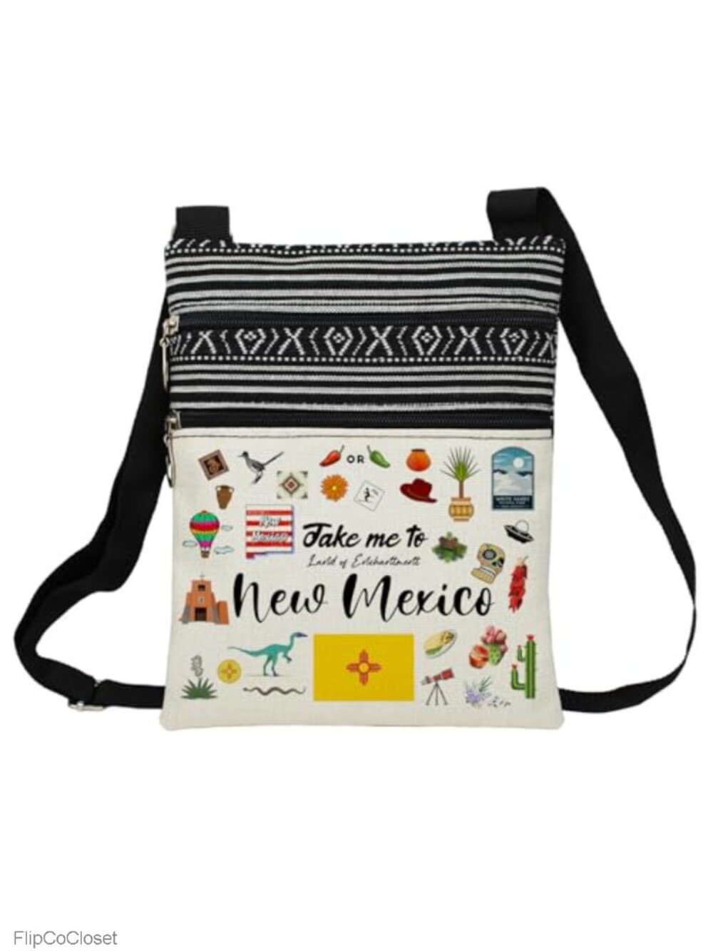 Ethnic Print Polyester Crossbody Bag Adjustable Strap Sling Travel Purse
